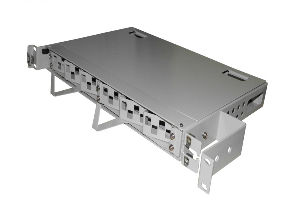 Корпус кросса оптического в стойку 19" 24 SC порта Simplex, 1U,выдвижной угловой, гильзы КДЗС, сплайс-кассета, металлический РАСПРОДАЖА