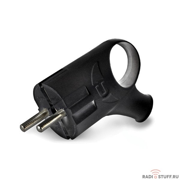 UNIVersal Вилка угловая с ушком с заземлением черная 16А 250 В, АБС-пластик (А0112)